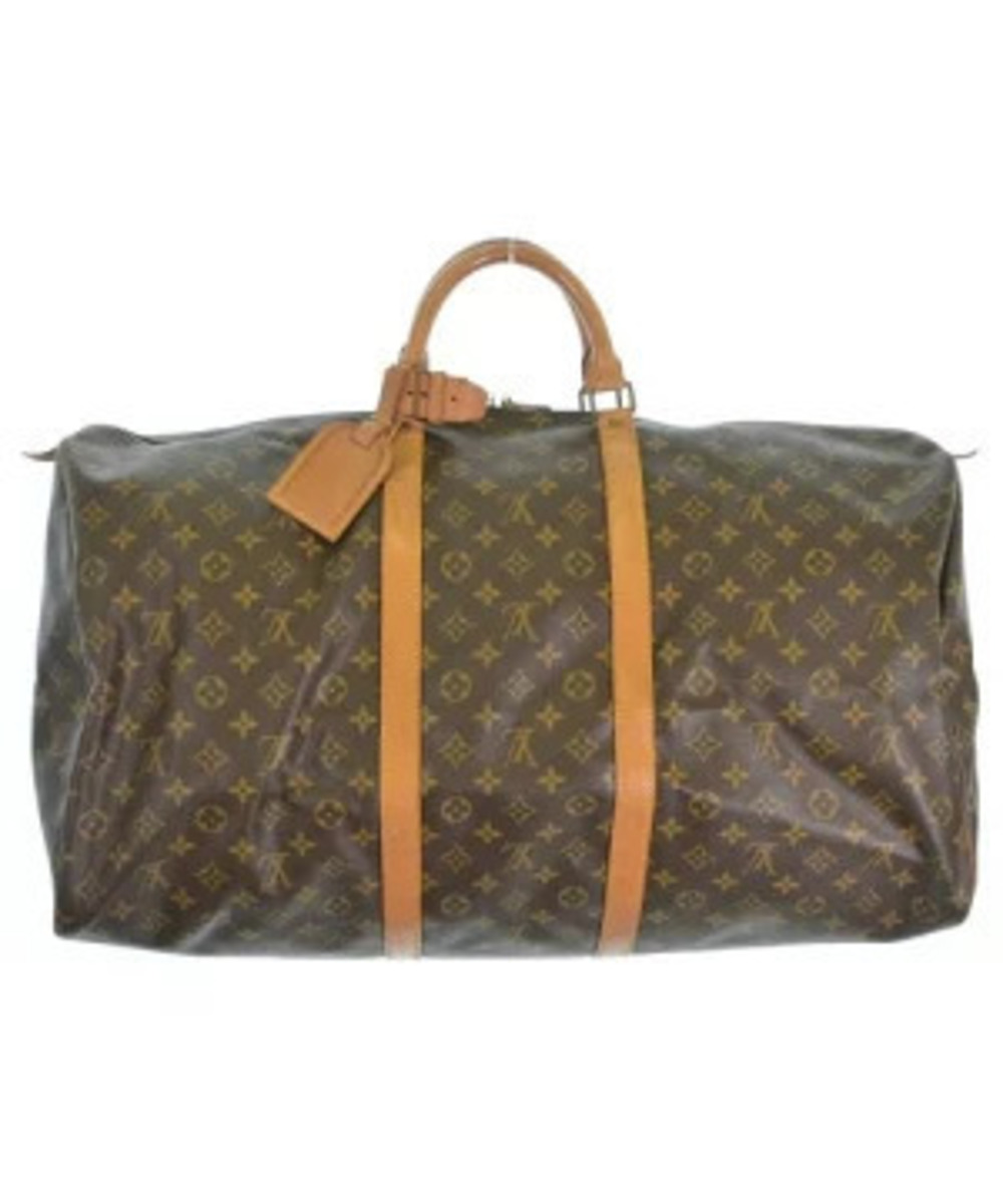 Louis Vuitton Keepall Monogram Canvas Leather Duffle Travel Bag Beige Tan Brown